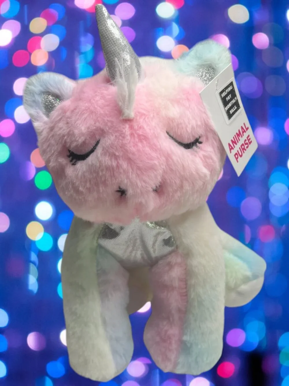 NWT Unicorn Bag Plush Stuffed Animal Purse Tie Dye Rainbow Crossbody Girls #3
